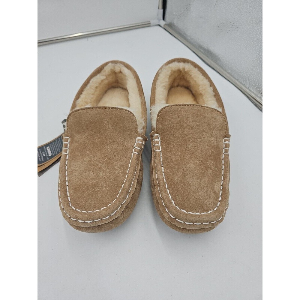 Lamo Womens Suede Moccasin Faux Fur Slippers Driving Shoes Size 7 Tan